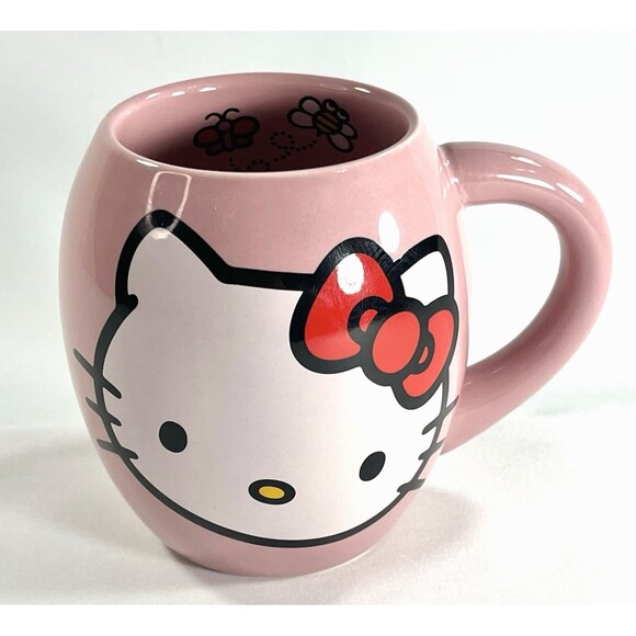 Hello Kitty Pink Oval Ceramic Mug 18 oz Vandor Double Sided 2011 Sanrio Kawaii - Picture 1 of 9